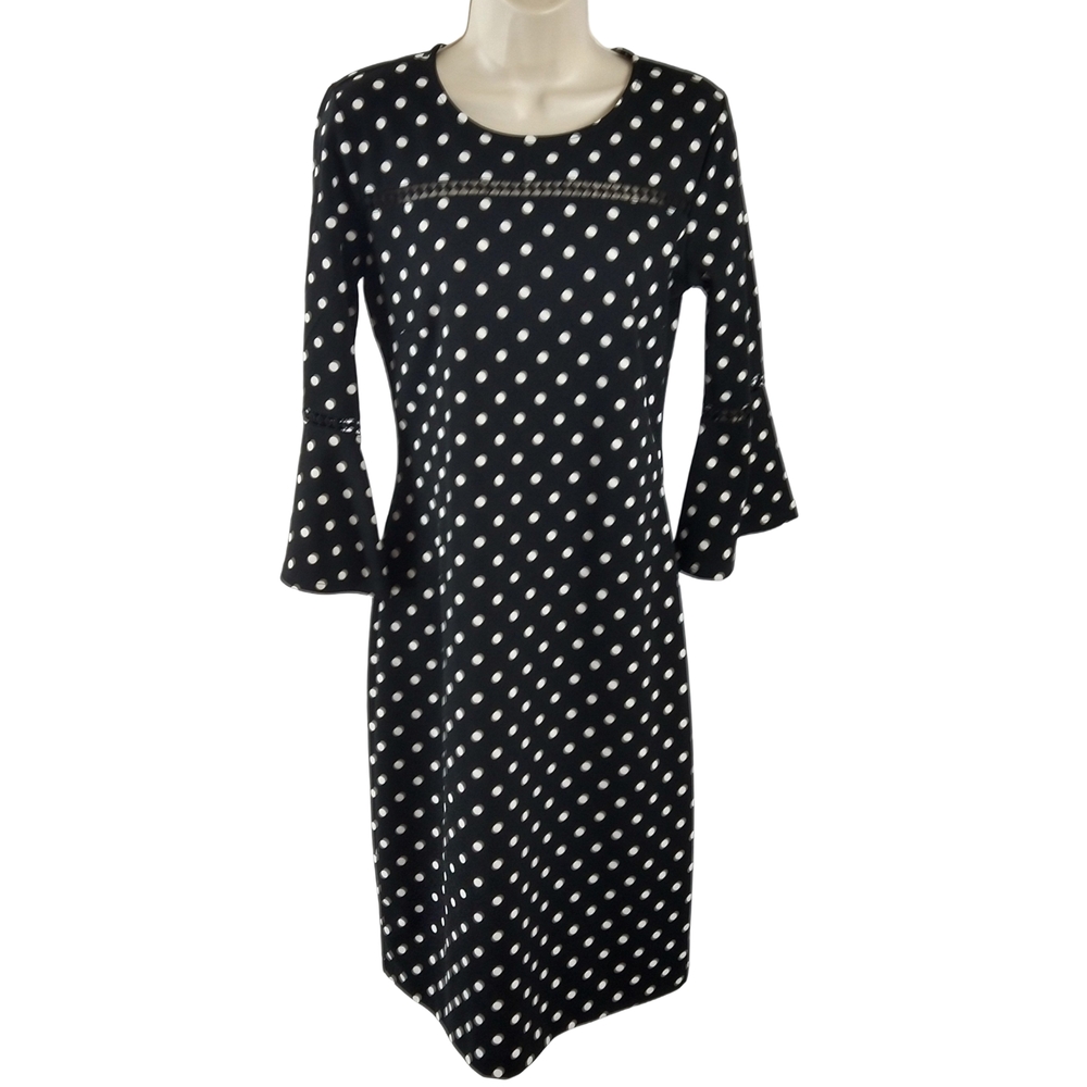 Nina Leonard Polka Dot Long Sleeve Dress